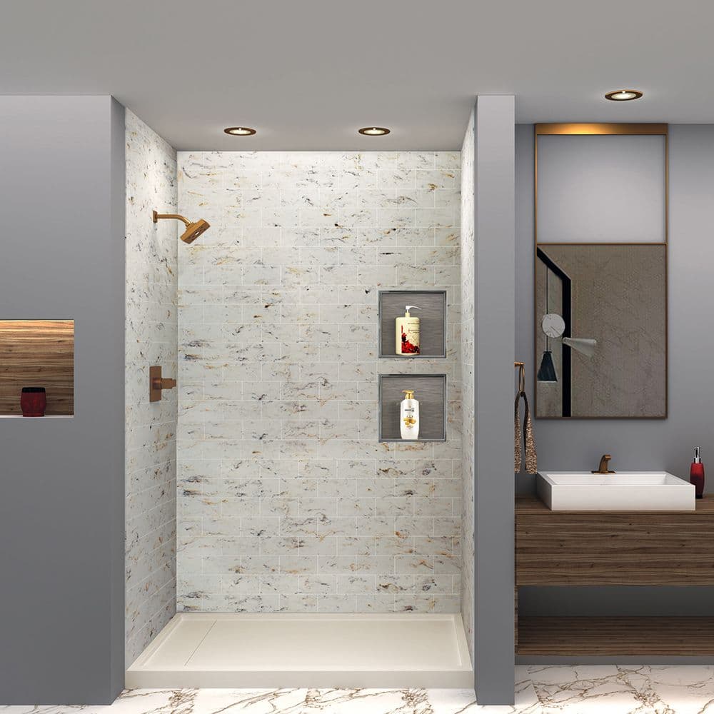 A newly-remodeled bathroom with a walk-in shower.