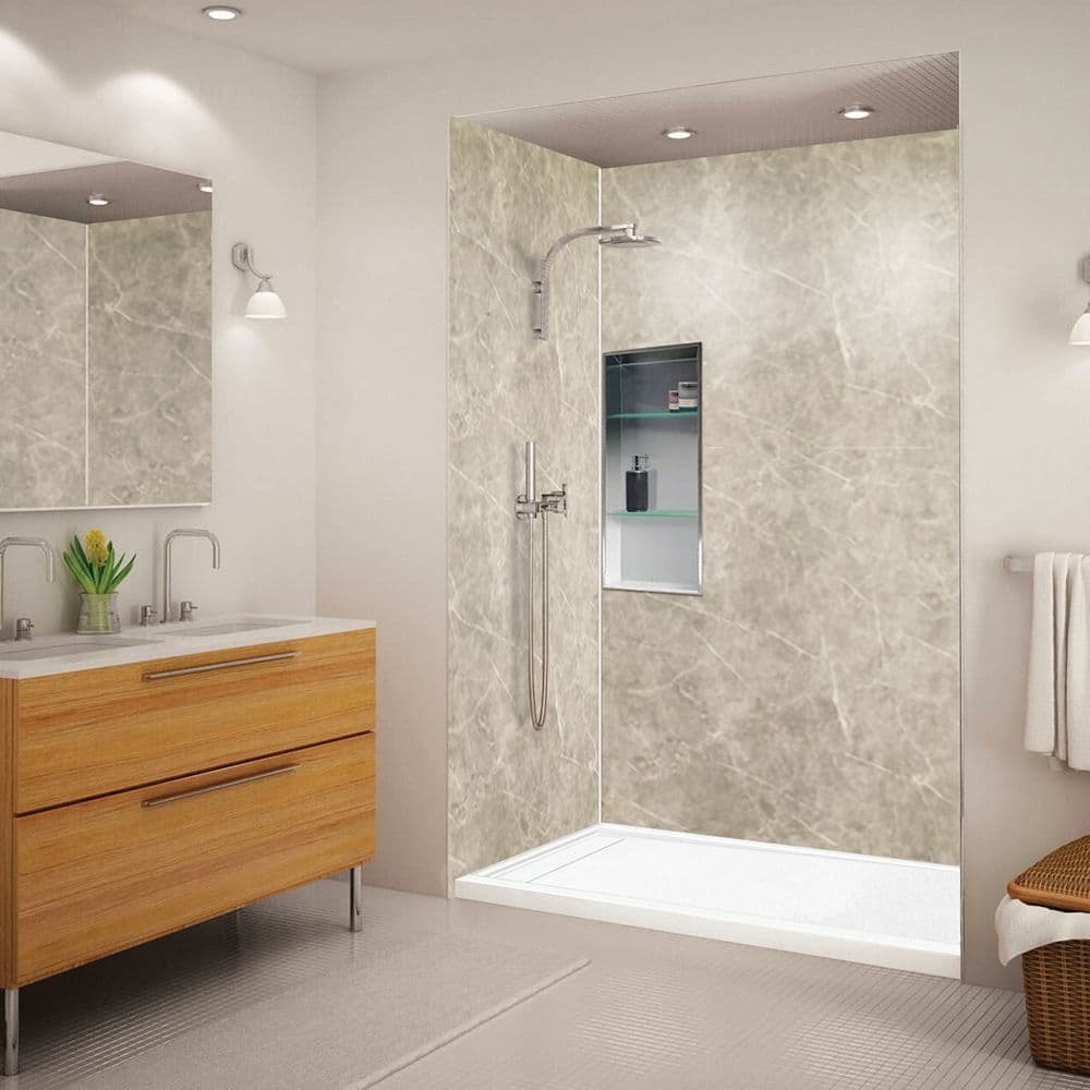 A newly-remodeled bathroom with a walk-in shower.